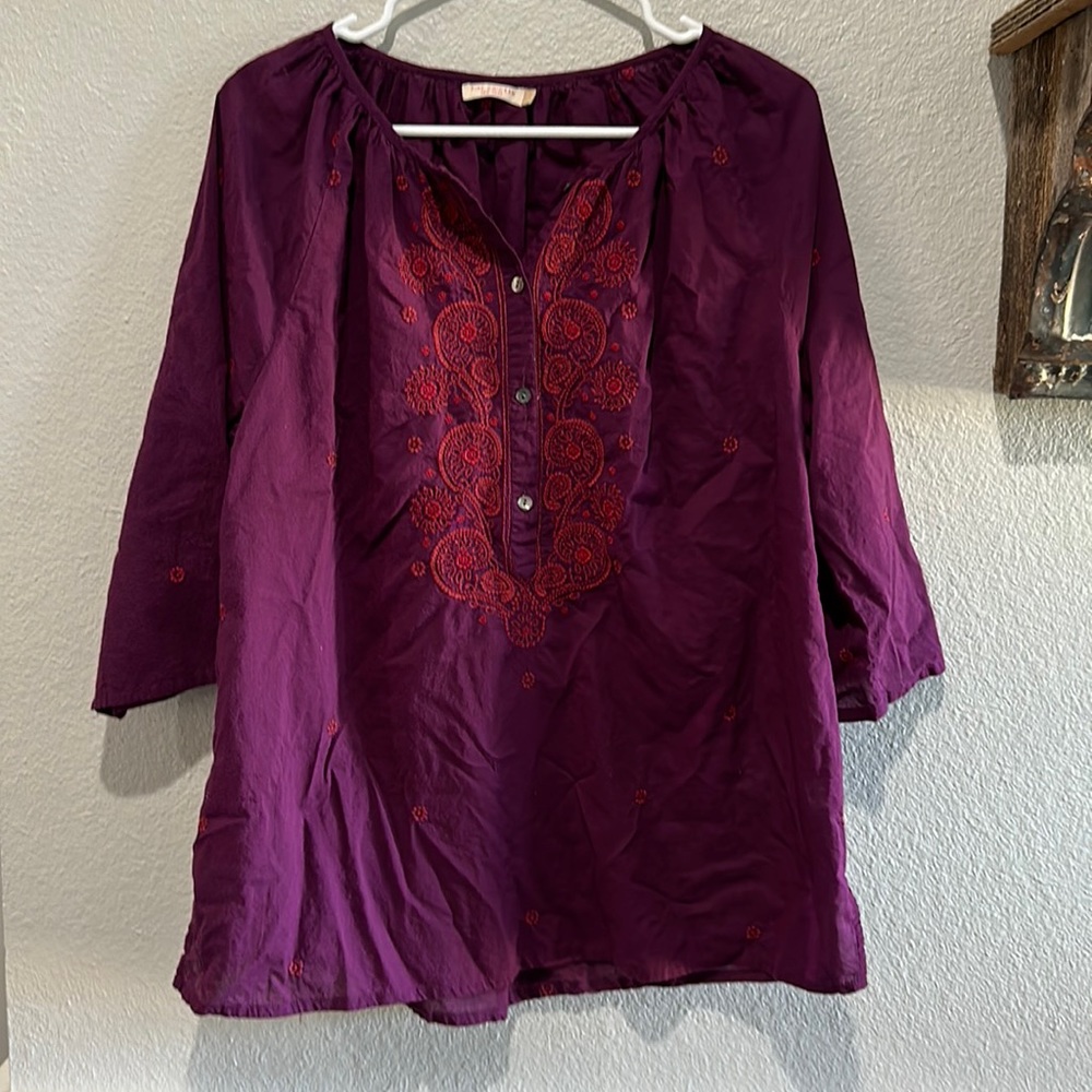 Pink Chicken Embroidered Peasant Top